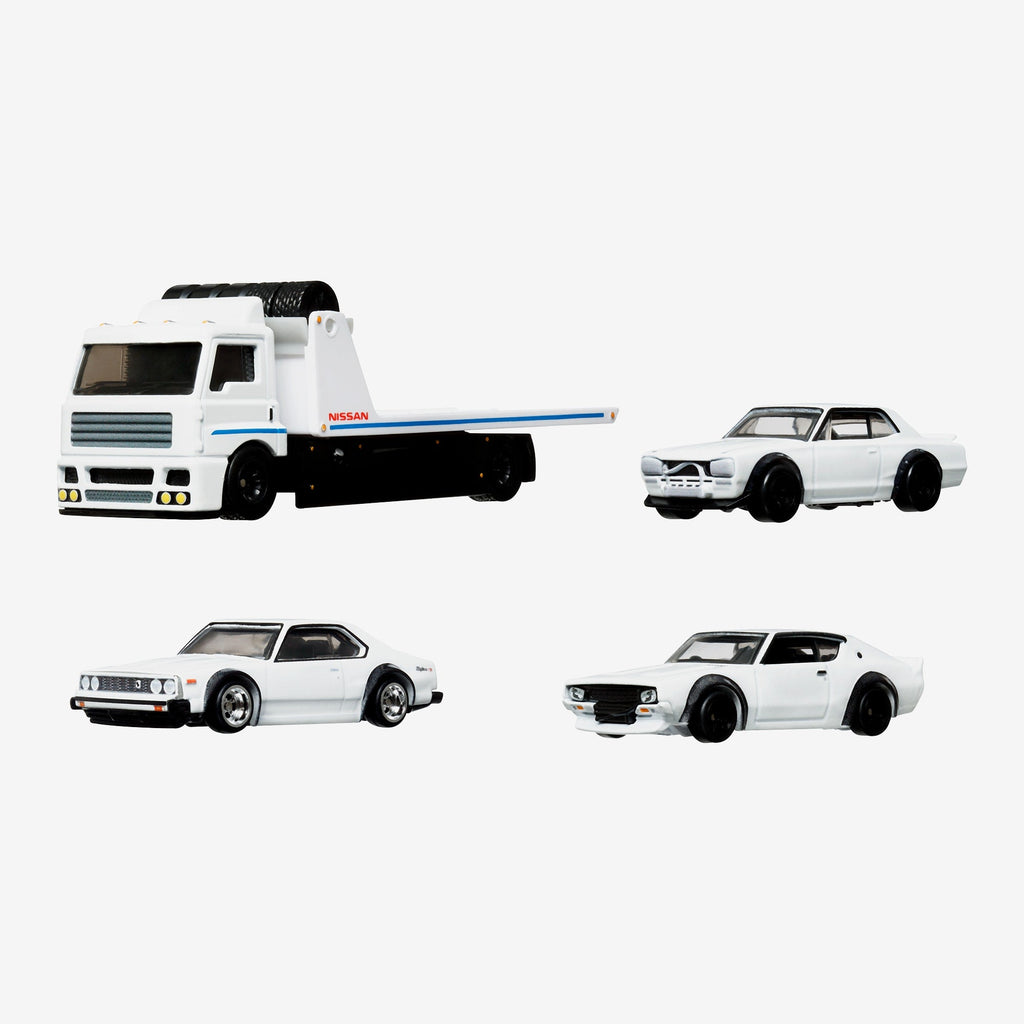 Hot Wheels Premium Collector Set, 3 Nissan Skyline Cars & 1 Transporter